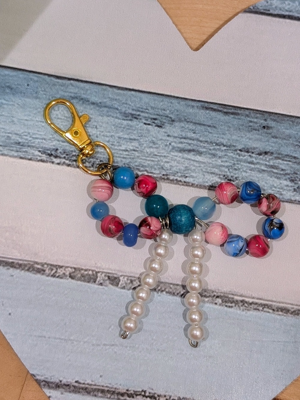 Red White Blue Beaded Bow Keychain